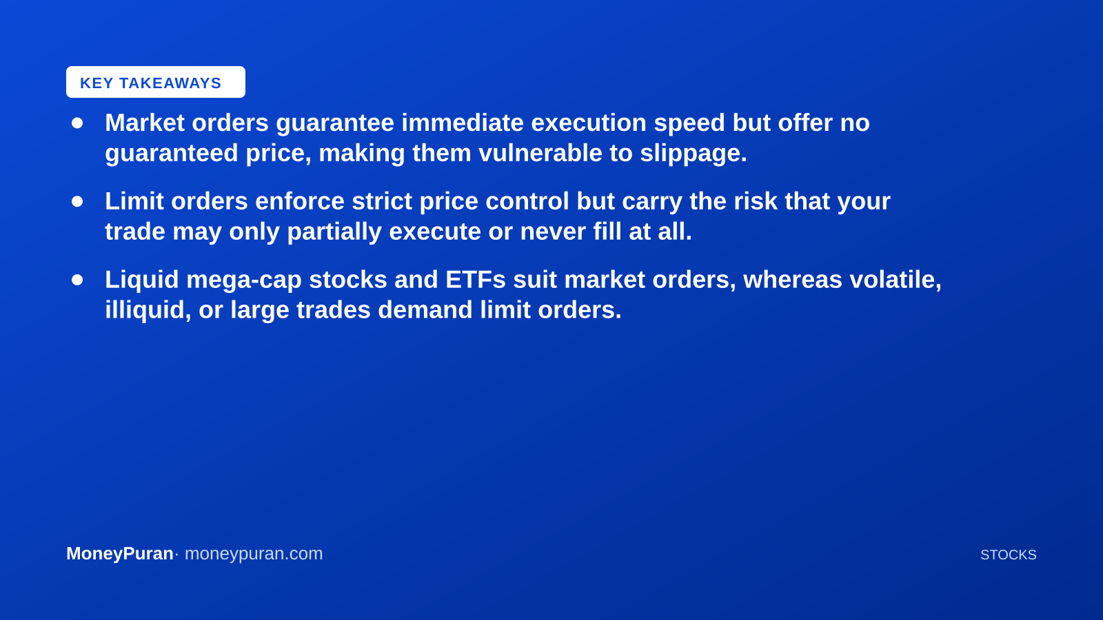 Key takeaways: market order vs limit order