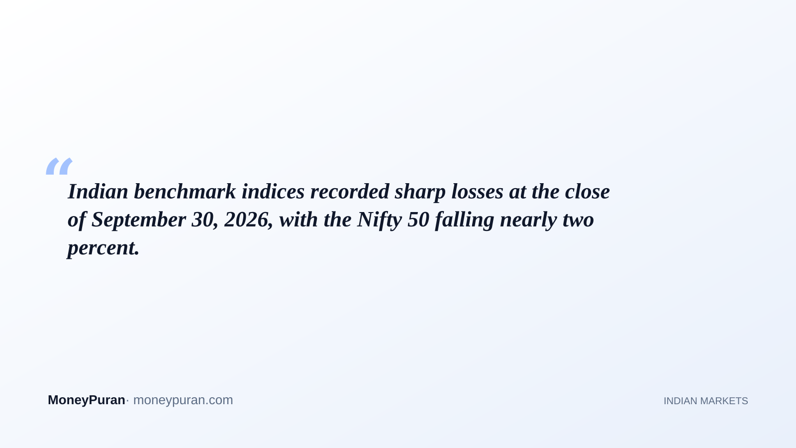 Indian benchmark indices recorded sharp losses at the close of September 30, 2026, with the Nifty 50 falling nearly two percent.