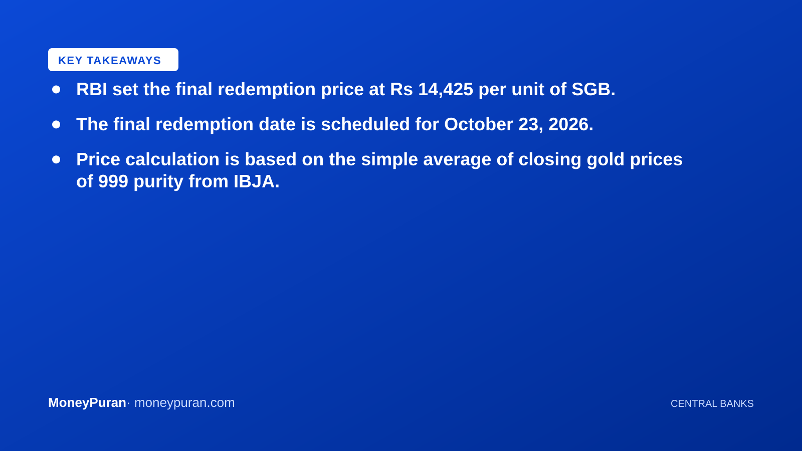 Key takeaways: Sovereign Gold Bond redemption price