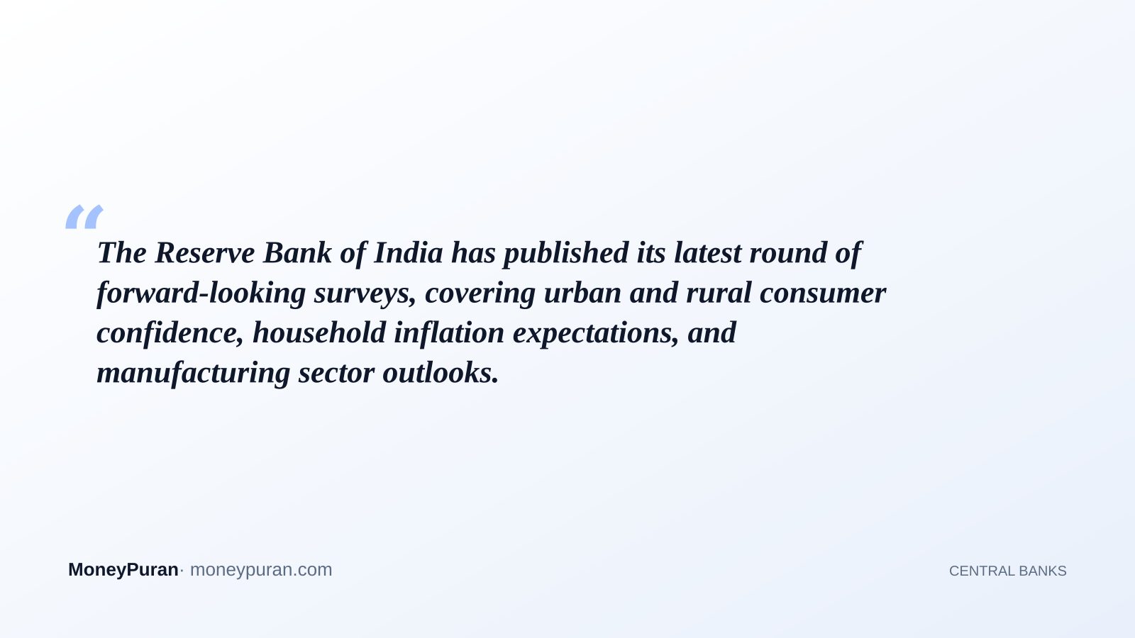 The Reserve Bank of India has published its latest round of forward-looking surveys, covering urban and rural consumer confidence, household inflation expectations, and manufacturing sector outlooks.