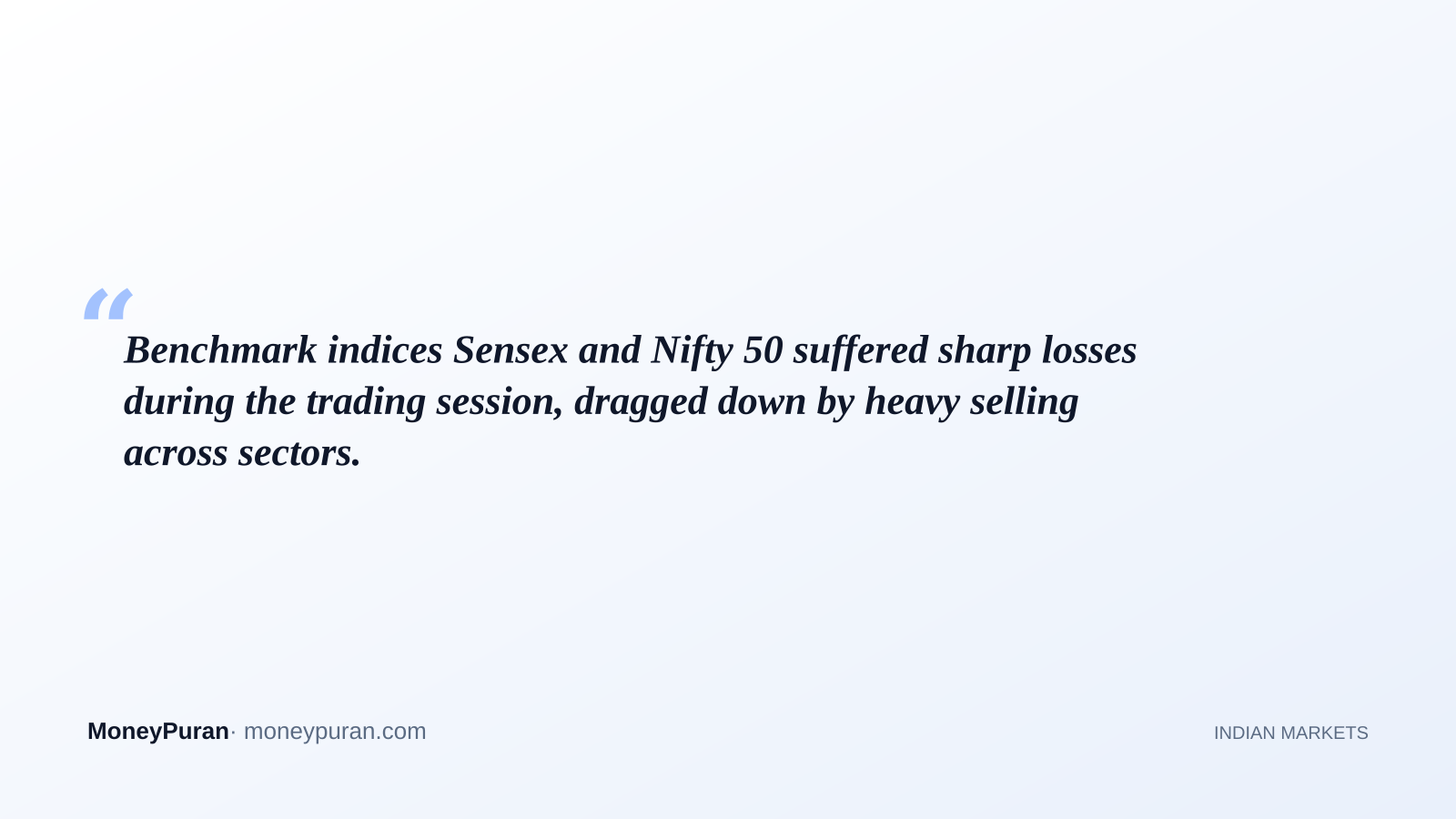 Benchmark indices Sensex and Nifty 50 suffered sharp losses during the trading session, dragged down by heavy selling across sectors.